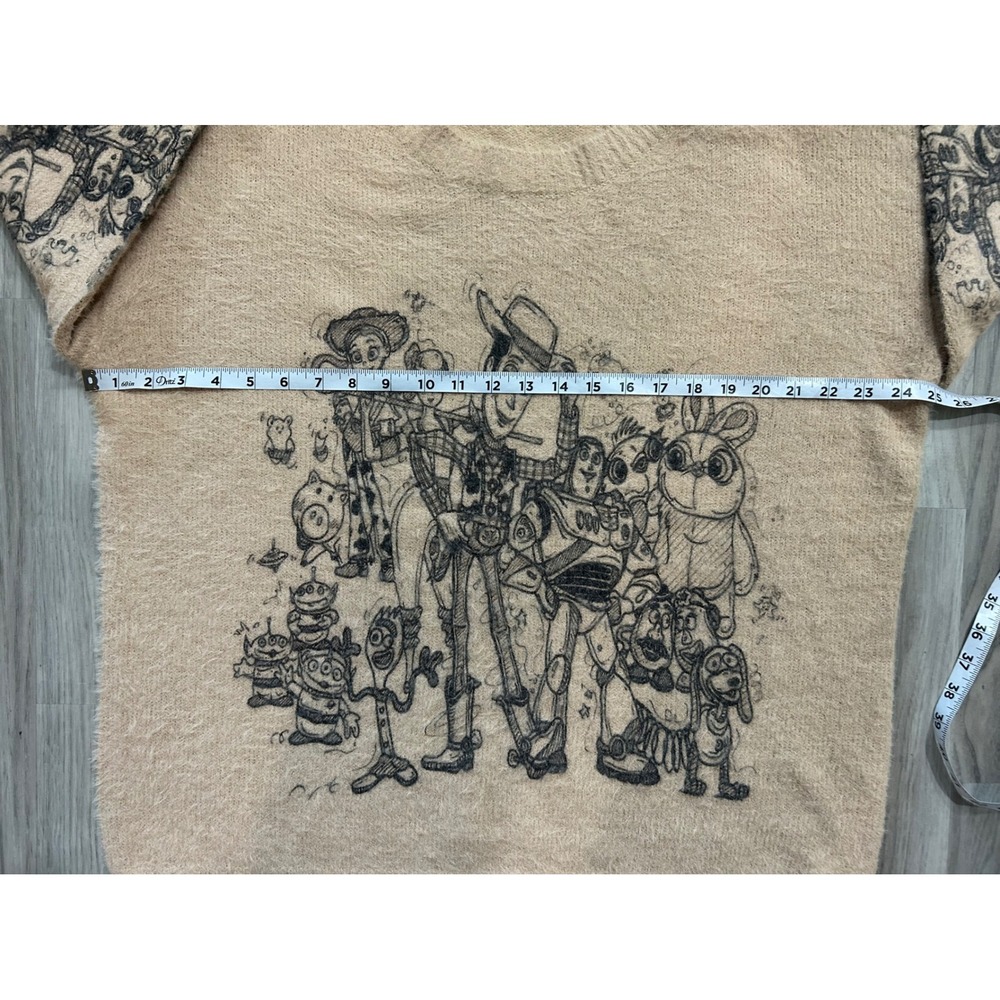 Disney‎ Toy Story Sketch Graphic Fuzzy Eyelash Knit Sweater Tan Beige 2XL - Picture 3 of 5